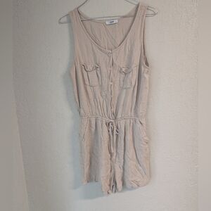 Sleeveless Utility Button-Front Drawstring Romper S Khaki Pockets Rayon Stretch